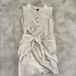 Drew Sleeveless Cream/Oatmeal Color Tie Waist Linen Dress Size Small